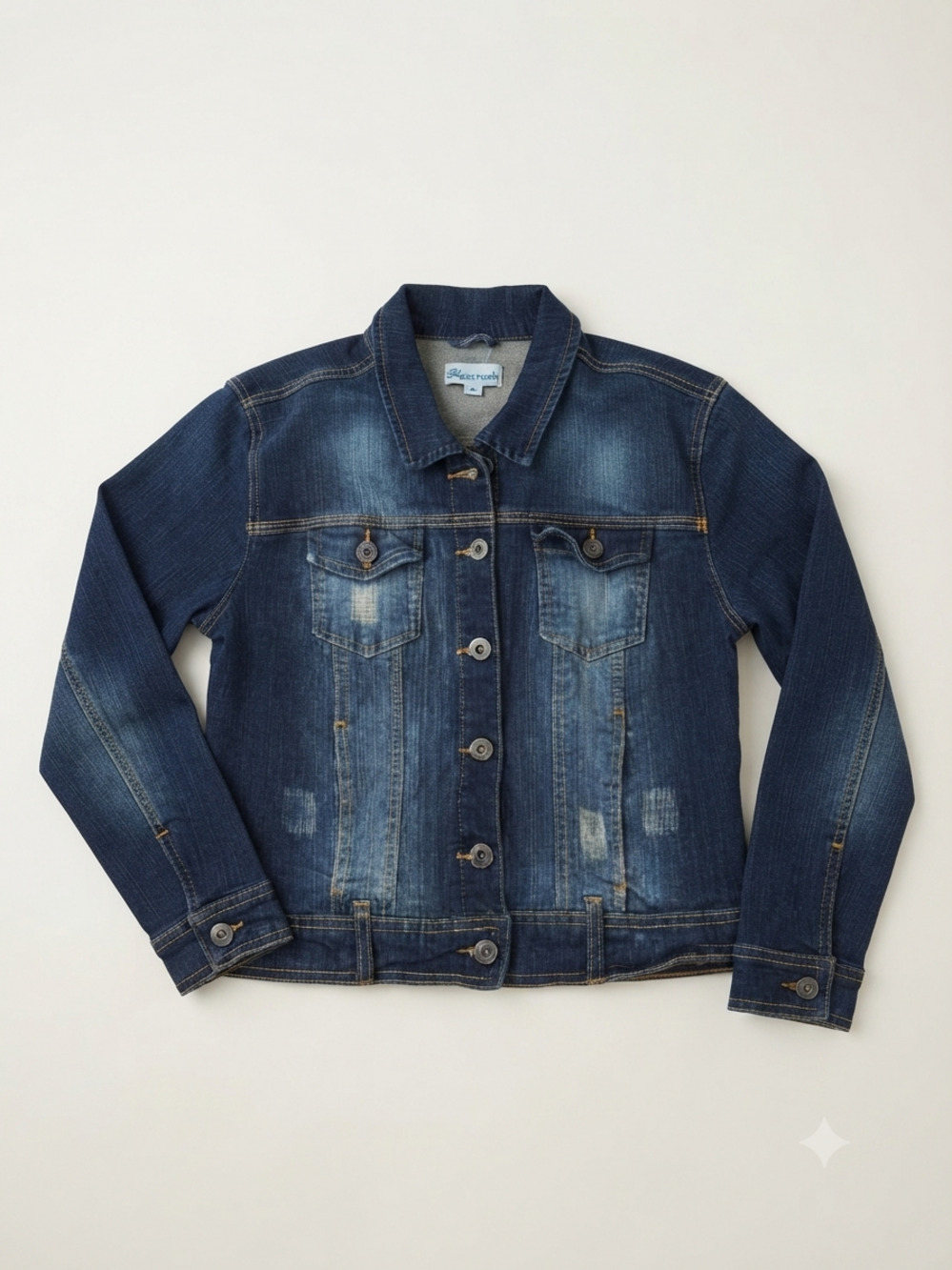 Bluecrush dark wash denim trucker jacket with chest flap pockets, bikercore,